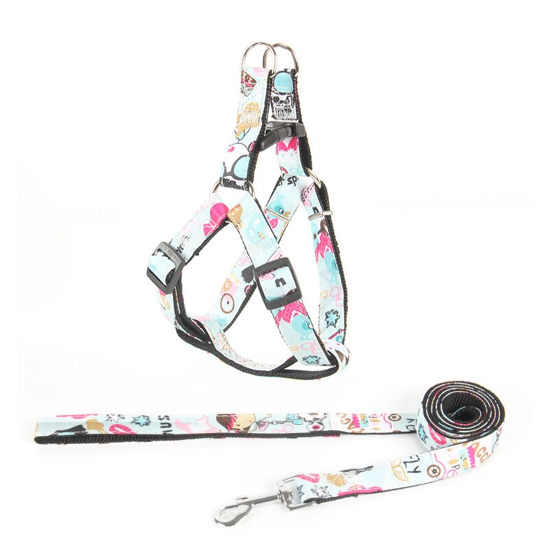 Printing Dogs Cat Harness And Leash Set Puppy Dog Chain Collar Belt Strap Pets Accessories Yorkshire Terrier Perros Productos