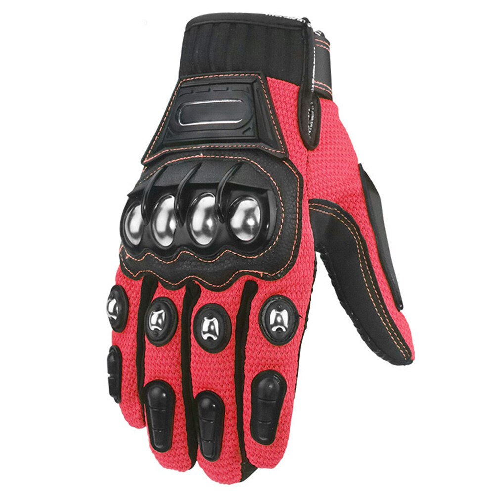 1pair Alloy Steel Accessories Anti Slip Racing Touch Screen Gear Motorcycle Gloves Full Finger Protective Ergonomic: Red / L