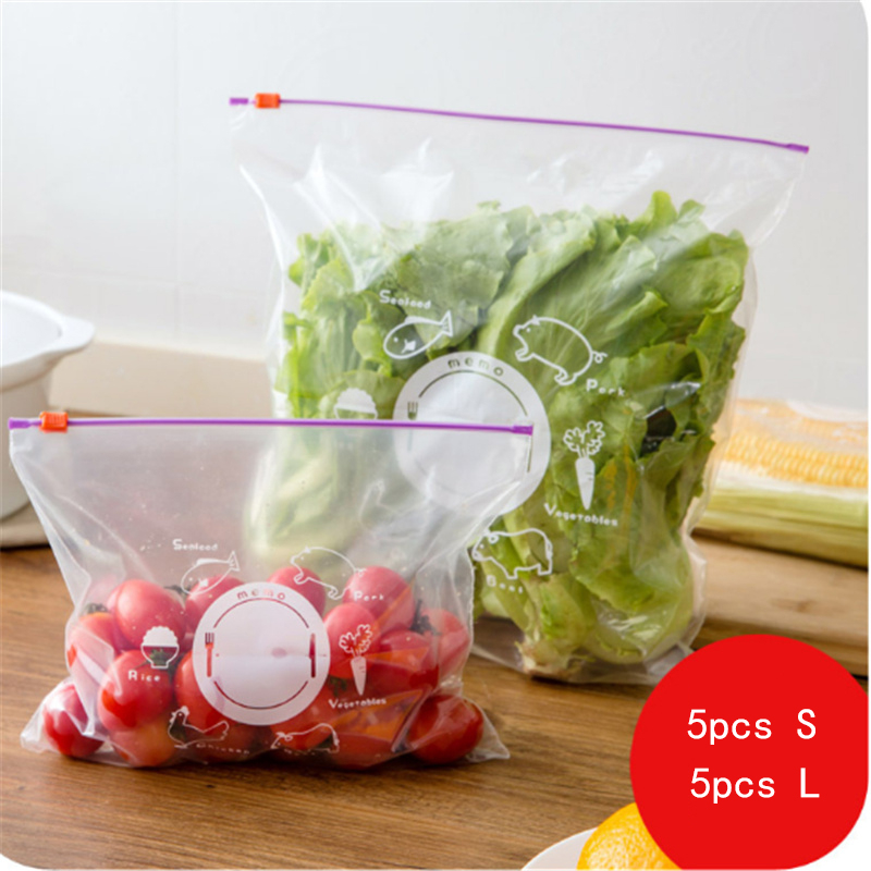 10PCS Food Ziplock Bag Reusable Fresh Zipper Bags Freezing Heating Food Storage Bags Vacuum Sealed Bag Kitchen Accessories