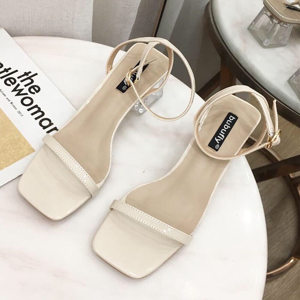 DORATASIA Brand Square Peep Toe Sandals Summer Med Clear Heels Sandals Women Concise Date Shoes Woman: Beige / 6