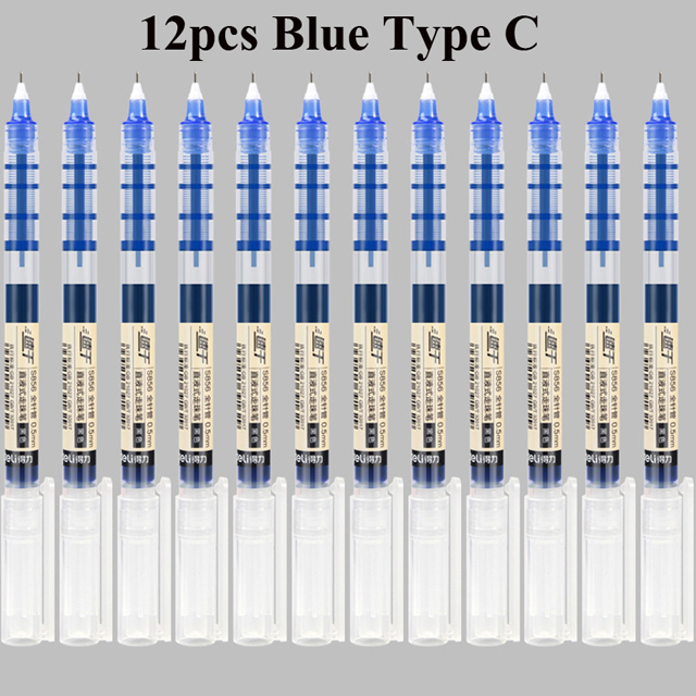 Deli RollerBall Pens,12 Pack Blue Black Fine Point Roller Ball Pen, 0.5mm Liquid Gel Ink Pen for Writing Journaling Taking Notes