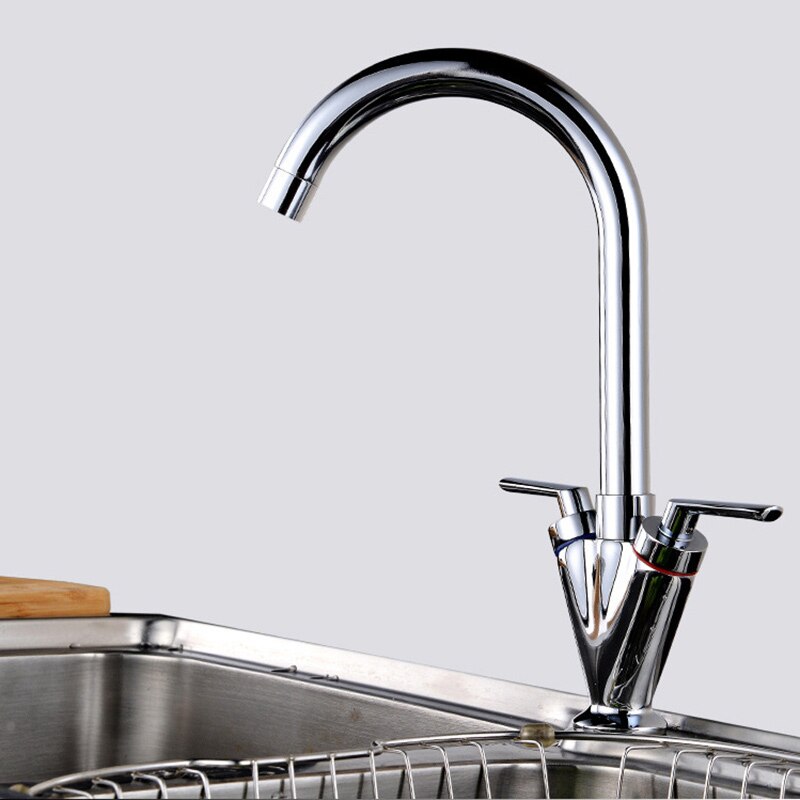 JUSHFO Kitchen Basin Tap Sink Mixer Basin Tap Twin Dual Lever 360-degree Taps Swivel Chrome Waterfall Faucet For Bathroom