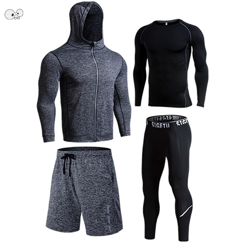 Snel Droog 4 Pcs Running Set Mannen Plus Size 5XL 6XL Compressie Sport Past Sportkleding Kleding Gym Fitness Training Trainingspak