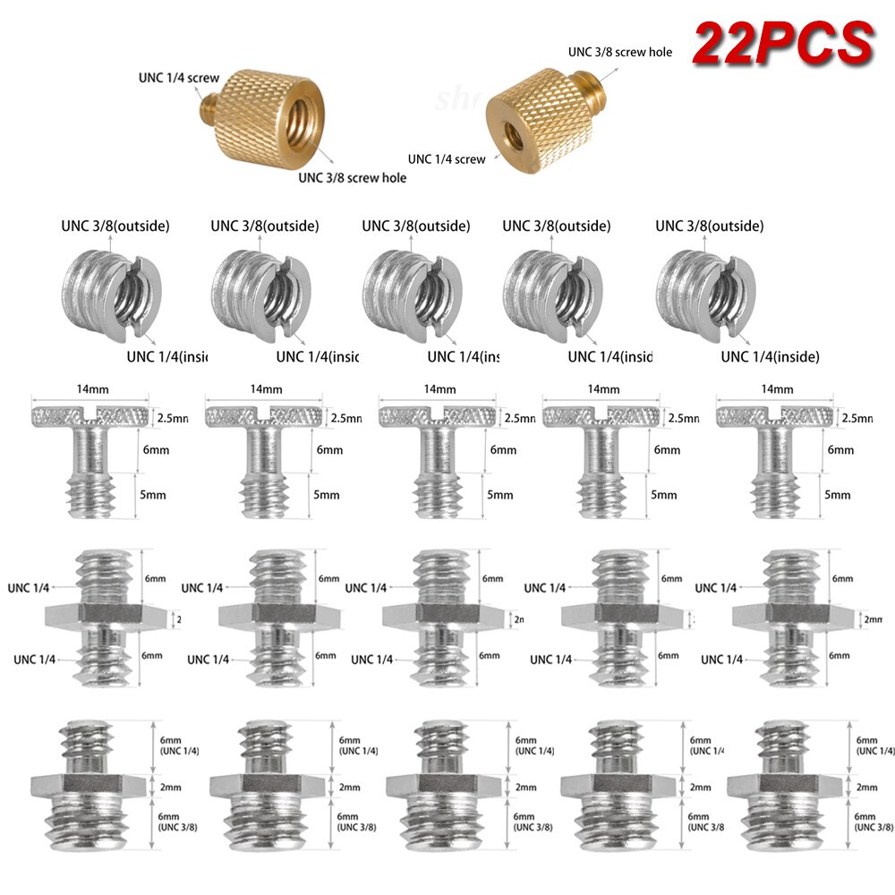 1/4 Inch to 3/8 Inch Male Female Converter Threaded Adapter Screws Accessory Photo Studio Kit Camera screw for Light Stand Flash: Set 1   22PCS