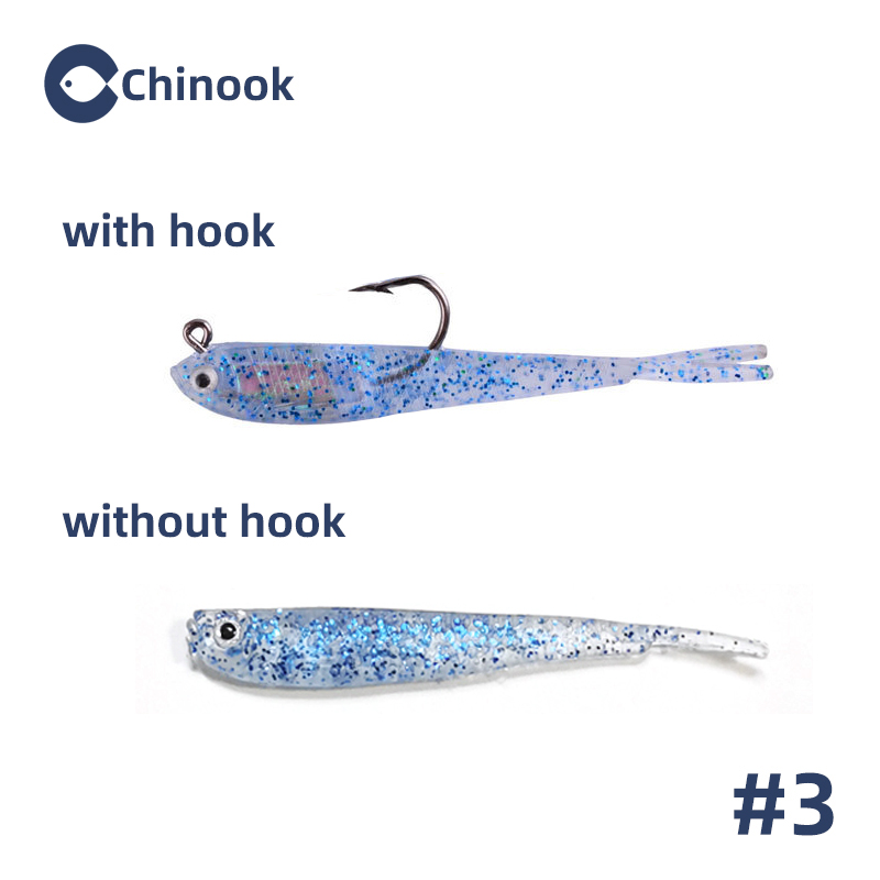 Chinook 5 uds señuelo cebo suave cola de tenedor de pescado blando con o sin gancho Fluke Swimbaits Jerkbaits cebo de silicona para peces aparejos de pesca: 80 mm / Borgoña