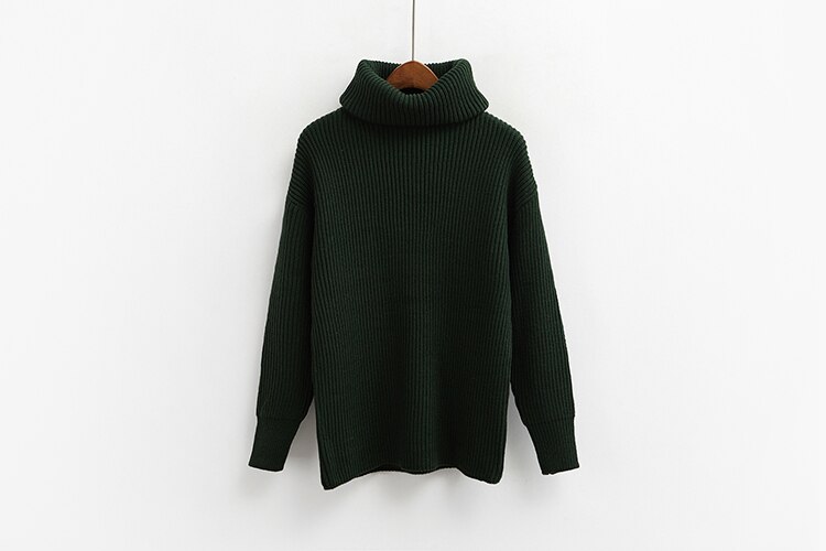 Korean Simple Basic Knitted Sweaters Women Winter Turtleneck Long Sleeve Pullovers Sweater Female Casual Jumper 8 Colors: Green