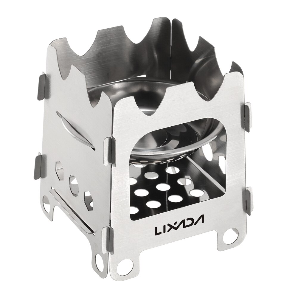Lixada Outdoor Portable Camping Wood Stove Lightweight Pocket Alcohol Stove with Alcohol Tray Stainless Steel Folding Stove: M