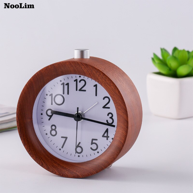 NOOLIM Massief Houten Minimalistische Wekker Nordic Hout Klok Met Licht Kantoor Creatieve Houten Slaapkamer Decoratie Ornament: B