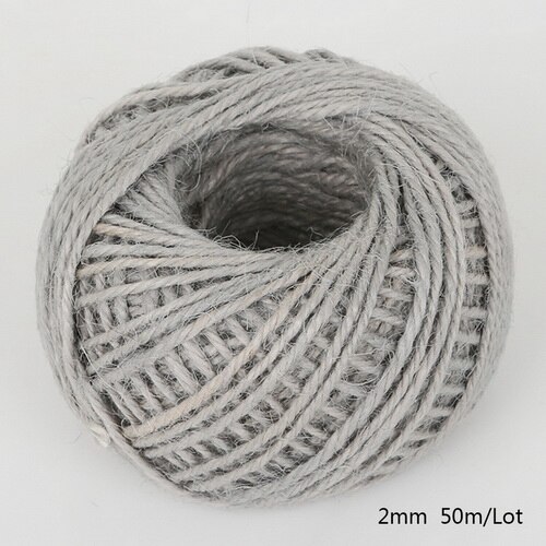 Rollo de cuerda de cáñamo de arpillera Natural, cordel de yute arpillera Natural, 2mm, macramé, decoración de etiquetas de boda, 1 rollo de 50M, varios colores: Light Grey