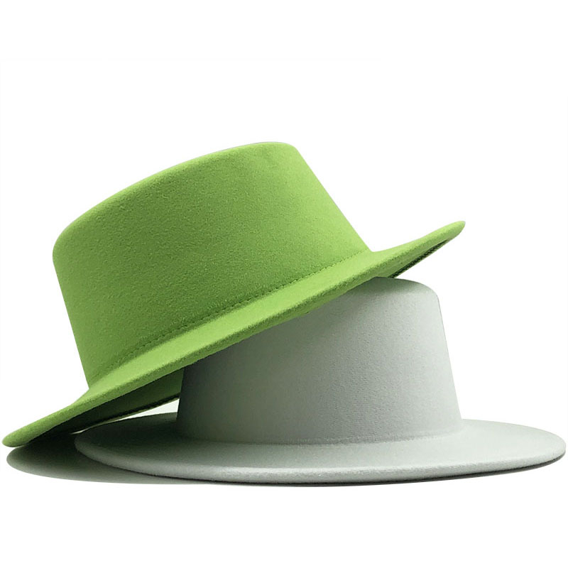 Enkle kvinder uldfilt hatte hvid brede kant fedoras til bryllupsfest kirke hatte svinekød fedora hat floppy derby triby hatte