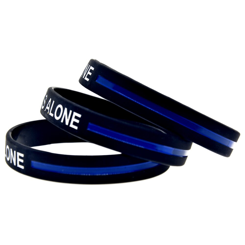 OBH 1PC Niemand Kämpft Allein mit Blau Linie Silikon Armbinde Schwarz Erwachsene Größe