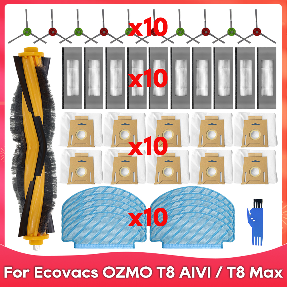 Passend für Ecovacs DEBOT OZMO T8+ / T8 AIVI / T8 Max / N8 Plus / N8 Profi Rolle Seitliche Bürste Filter Mopp Staubbeutel Zubehörteile: Grün