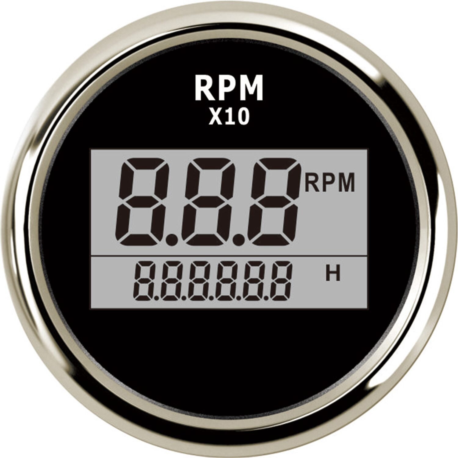 52mm Waterproof Digital Tachometer Car Truck Marine Boat REV Counter RPM Gauge with Hour Meter 9990RPM: Silver Black
