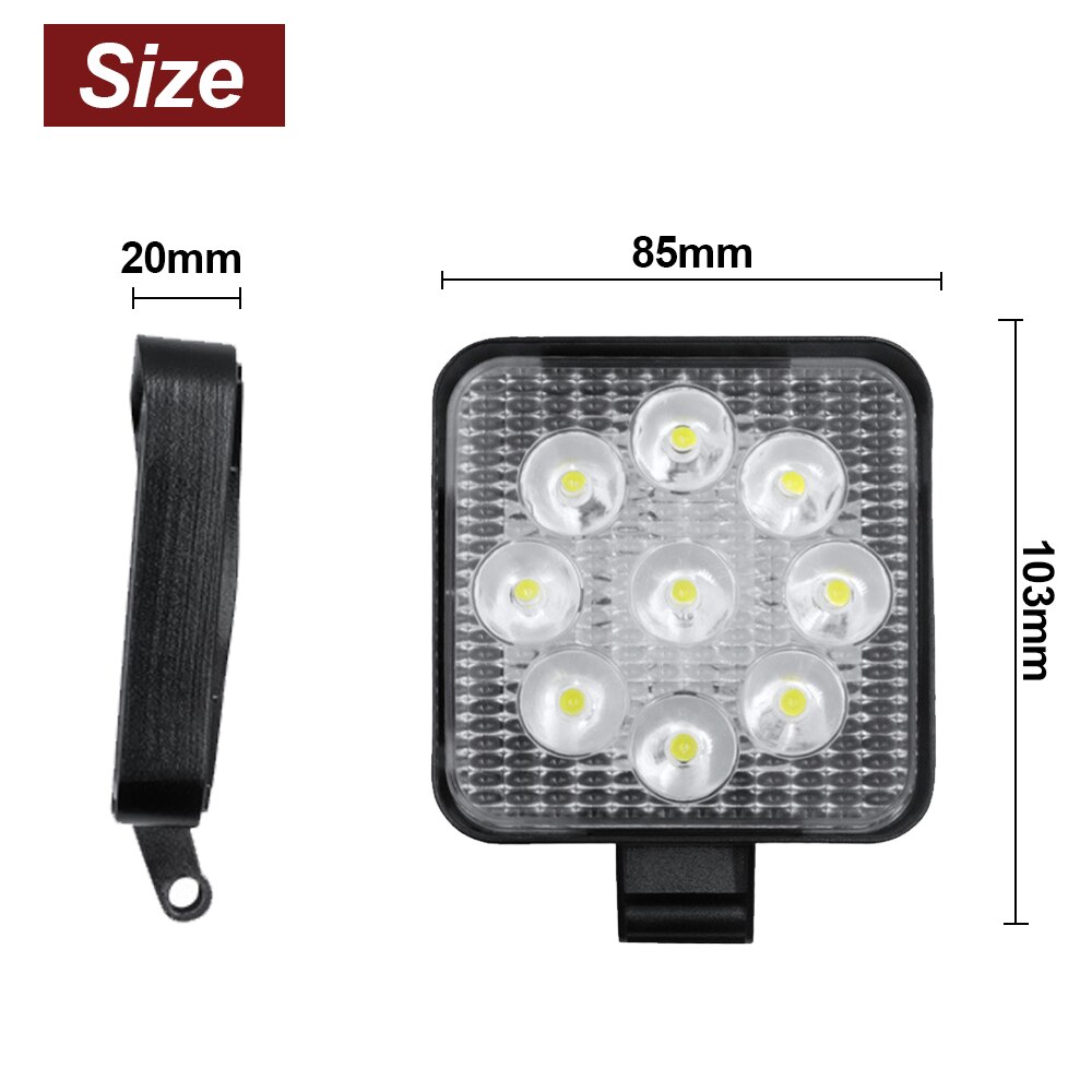 27W Work Light 12V Car LED Spotlight 9 LED Square Lights Auto Truck Off Road Mini Led Offroad Night Driving Lighting Fog Lamp
