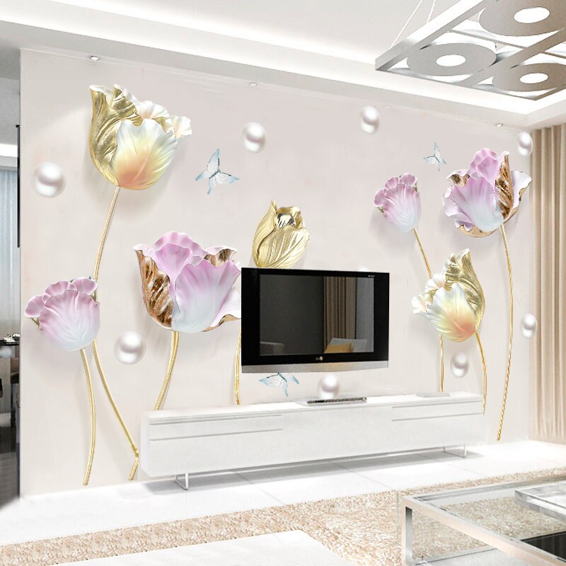 150*110 centimetri di Grandi Dimensioni 3D Tulipani Carta Da Parati Autoadesivi di Arte Della Parete Soggiorno telecamera Da Letto di auto Adesivo in Vinile manifesto Farfalla Complementi Arredo Casa murale