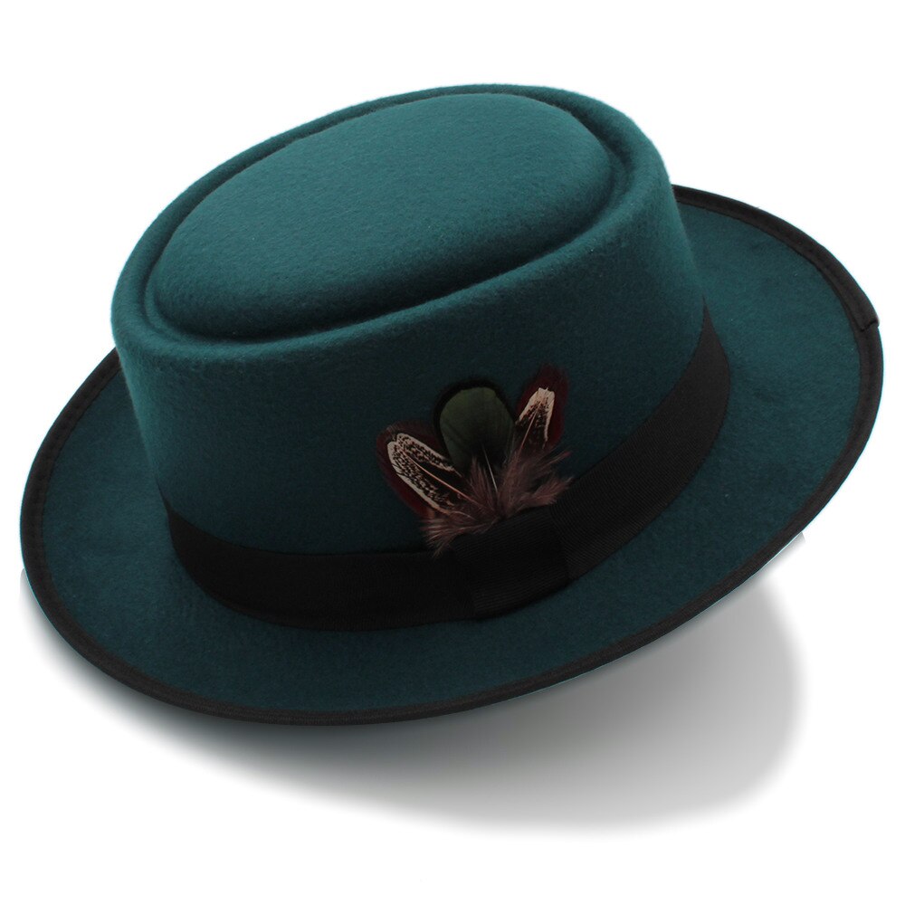 Women Men Autumn Felt Pork Pie Hat for Lad Crushable Hat Fedora Hat Walter Dad Winter Retro Fedora Hat: Sky Blue