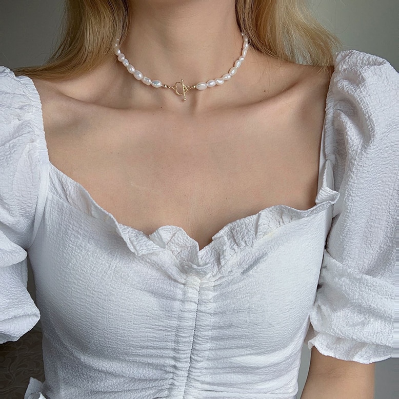 Hangzhi nueva de Corea gargantilla sencilla Irregular perlas de agua dulce Natural, en forma de corazón de oro de Metal hebilla de collar para las mujeres