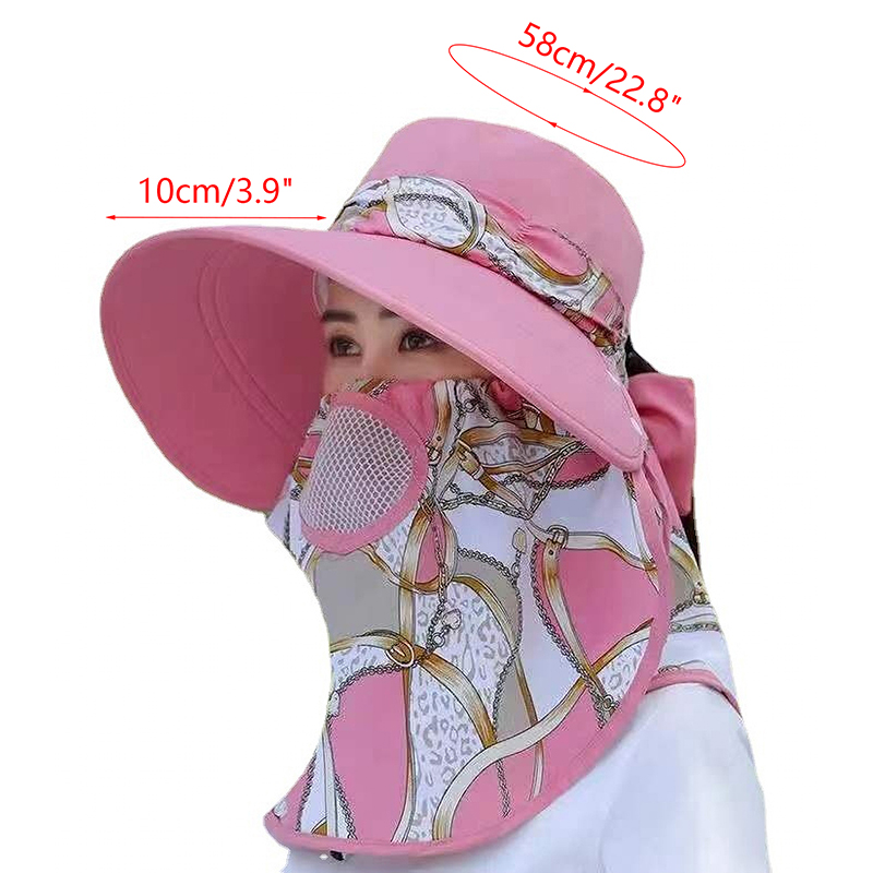 Sommer Frauen breite Krempe Gartenarbeit Schatten Hut Gesichts maske abnehmbare Sonnenhut Outdoor-Druck atmungsaktive Fischer Hut UV-Schutz
