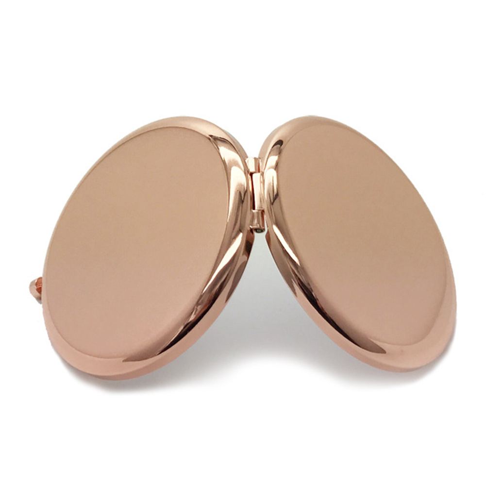 Espelho de metal de bolso redondo portátil, lado duplo, para viagem, maquiagem, cosméticos femininos, mini, espelho de aumento, maquiagem