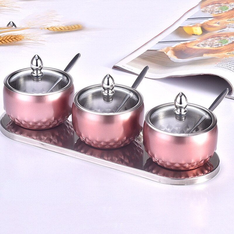 201 Roestvrij Staal Kruiden Pot Kruiden Container Met Lepel Glazen Deksel Moderne Eenvoudige Kruiden Box Set Keuken Benodigdheden: Set C(chassis.spoon)