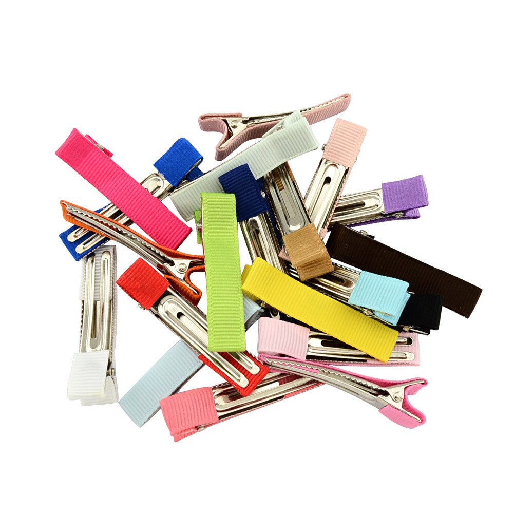 20 sztuk/partia 5cm ryps wstążka pokryte pokryte aligator spinki do włosów podwójne Prong szpilka baza dla DIY dziewczyny dziecko dzieci łuki szpilka: Mixed color