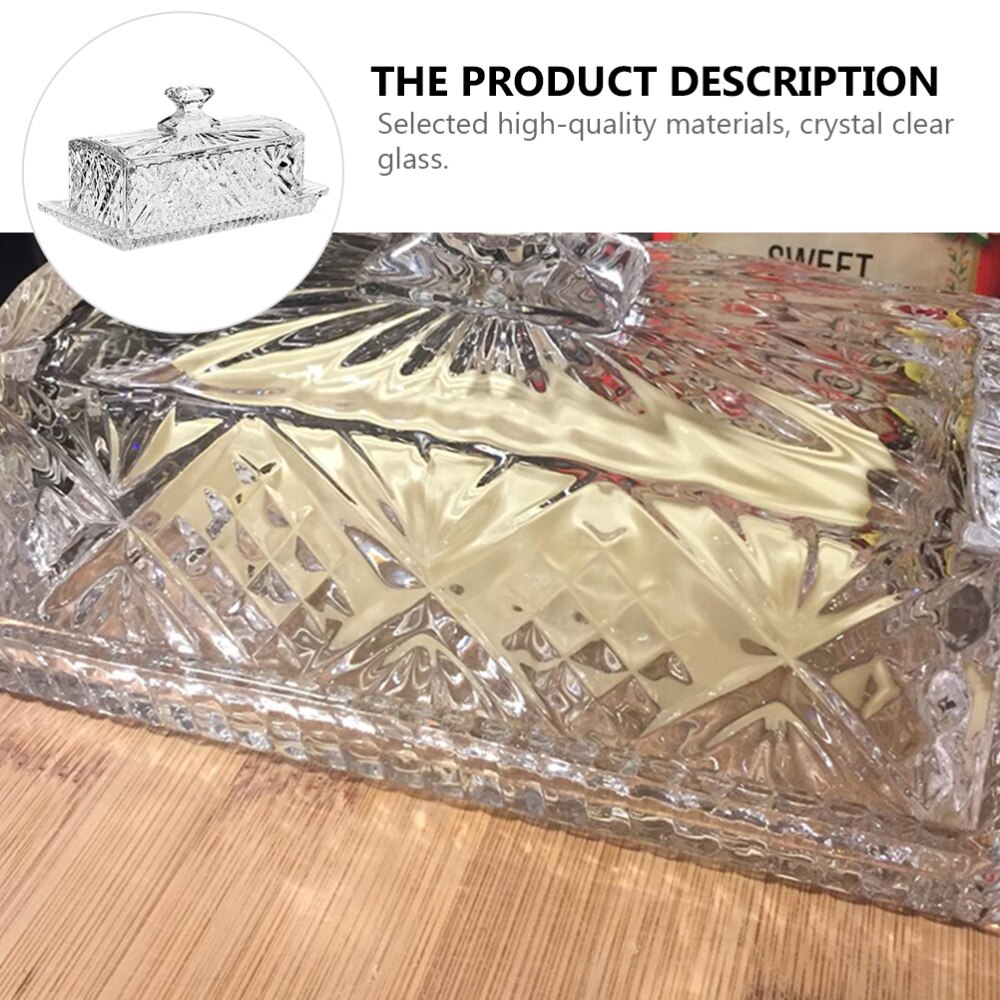 1pc Butter Plate with Lid Rectangular Glass Clear Tableware Cheese Box for Home Hotel