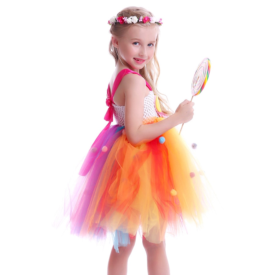 Candy Lollipop Girls Kids Tutu Dress Sweet Rainbow Birthday Dress Candy Land Children Tutu Costume Pageant Princess Gown
