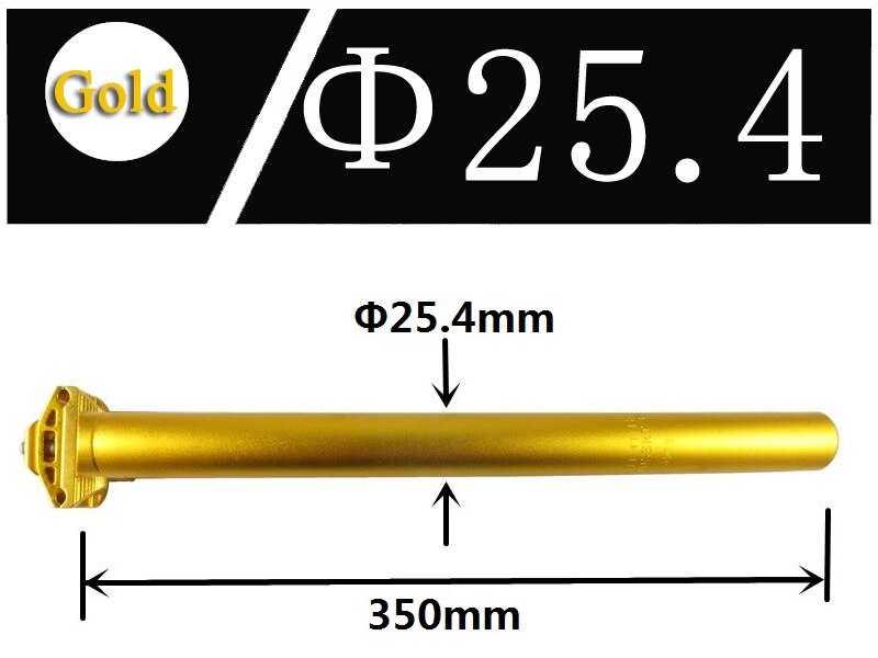 1 stk gull fast utstyr mtb bmx terrengsykkel sykkel setepinne 25.4/27.2 x 350mm aluminium sykkel sykkel deler tilbehør