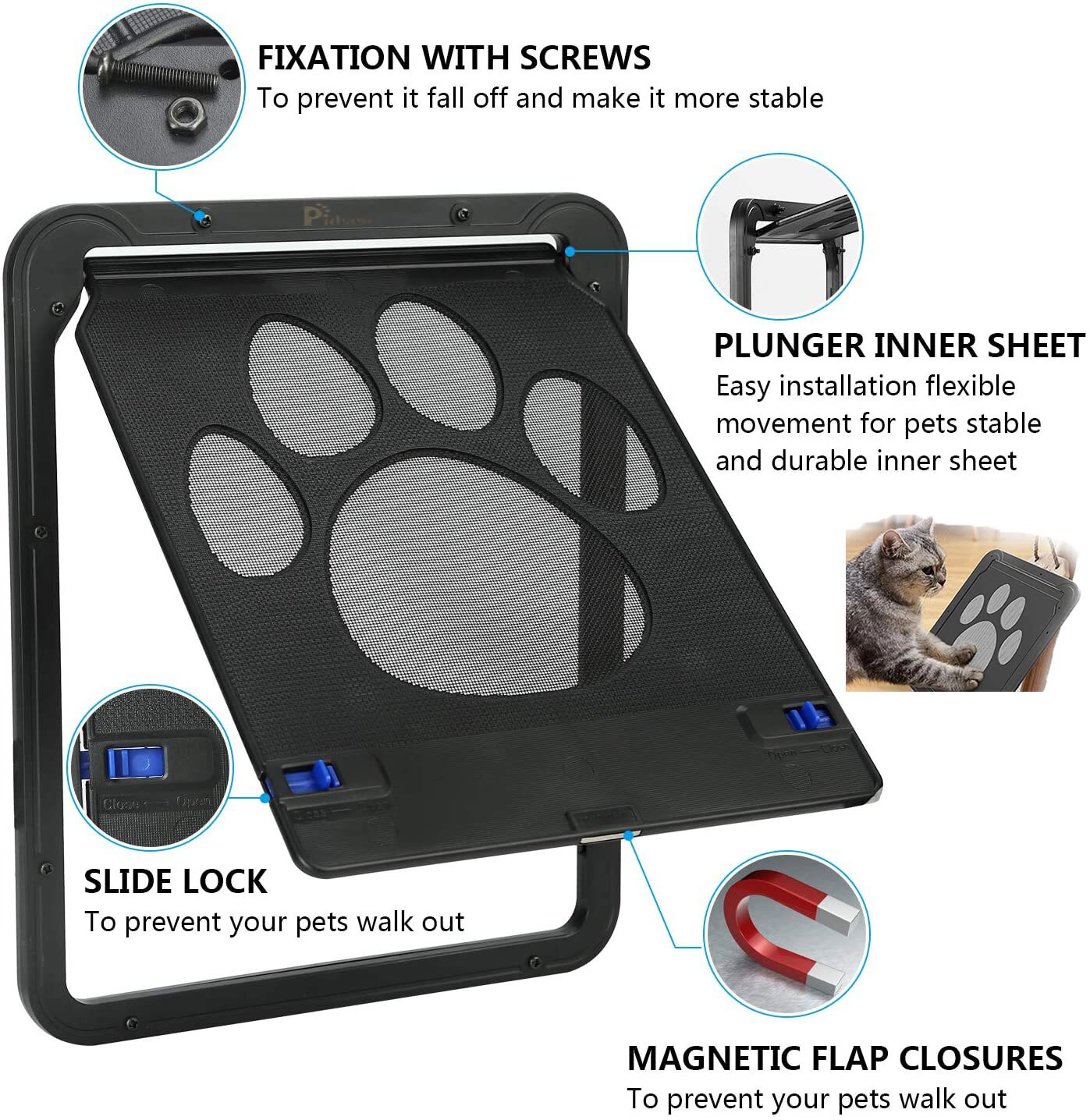 Pet Door Safe Lockable Magnetic Screen Outdoor Dogs Cats Window Gate House Enter Freely Pretty Garden Easy Install