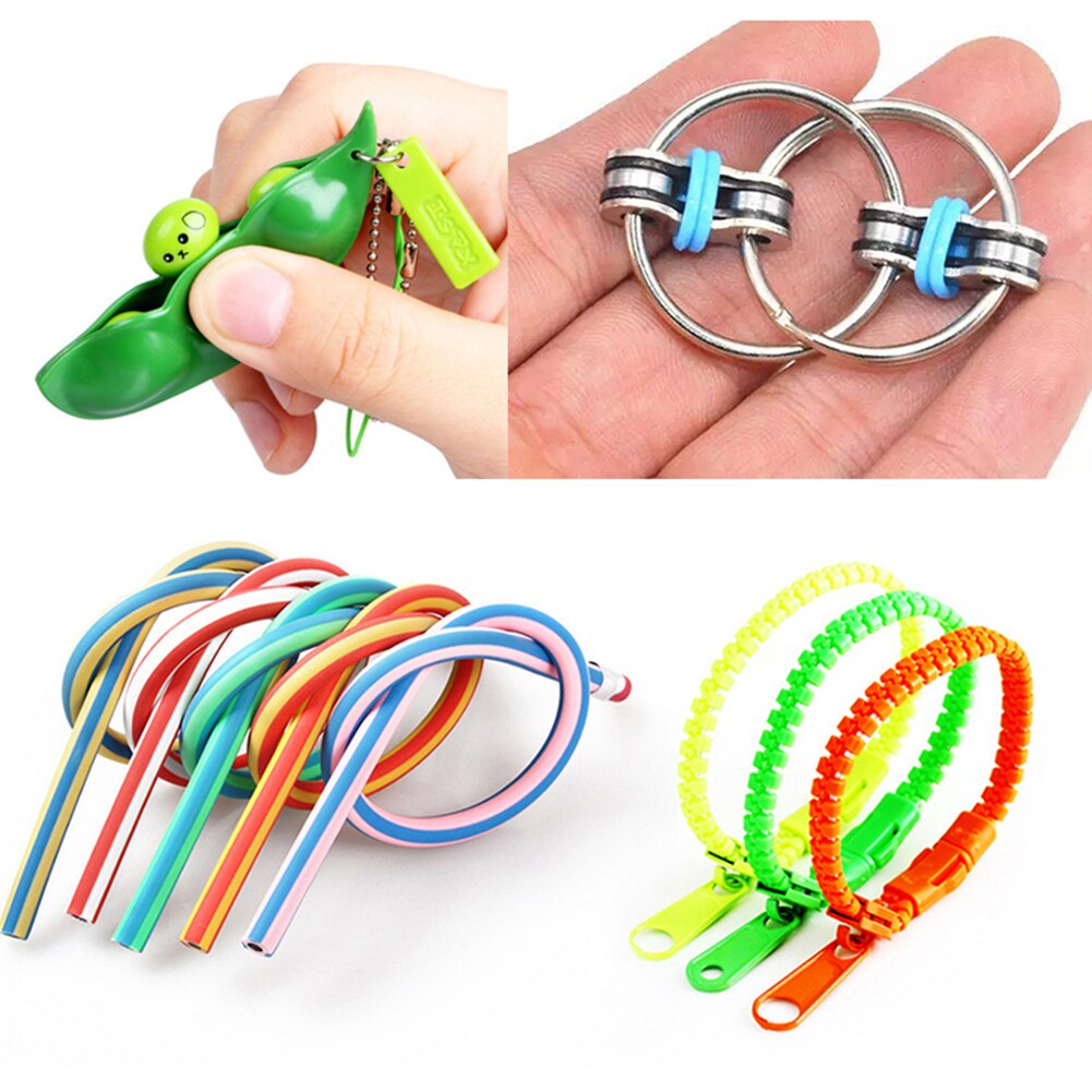 5pcs Zipper Bracelet Squeeze Edamame Bean Chain Stress Relieve Decompression Toy Puzzle Baby Early Educational Toy