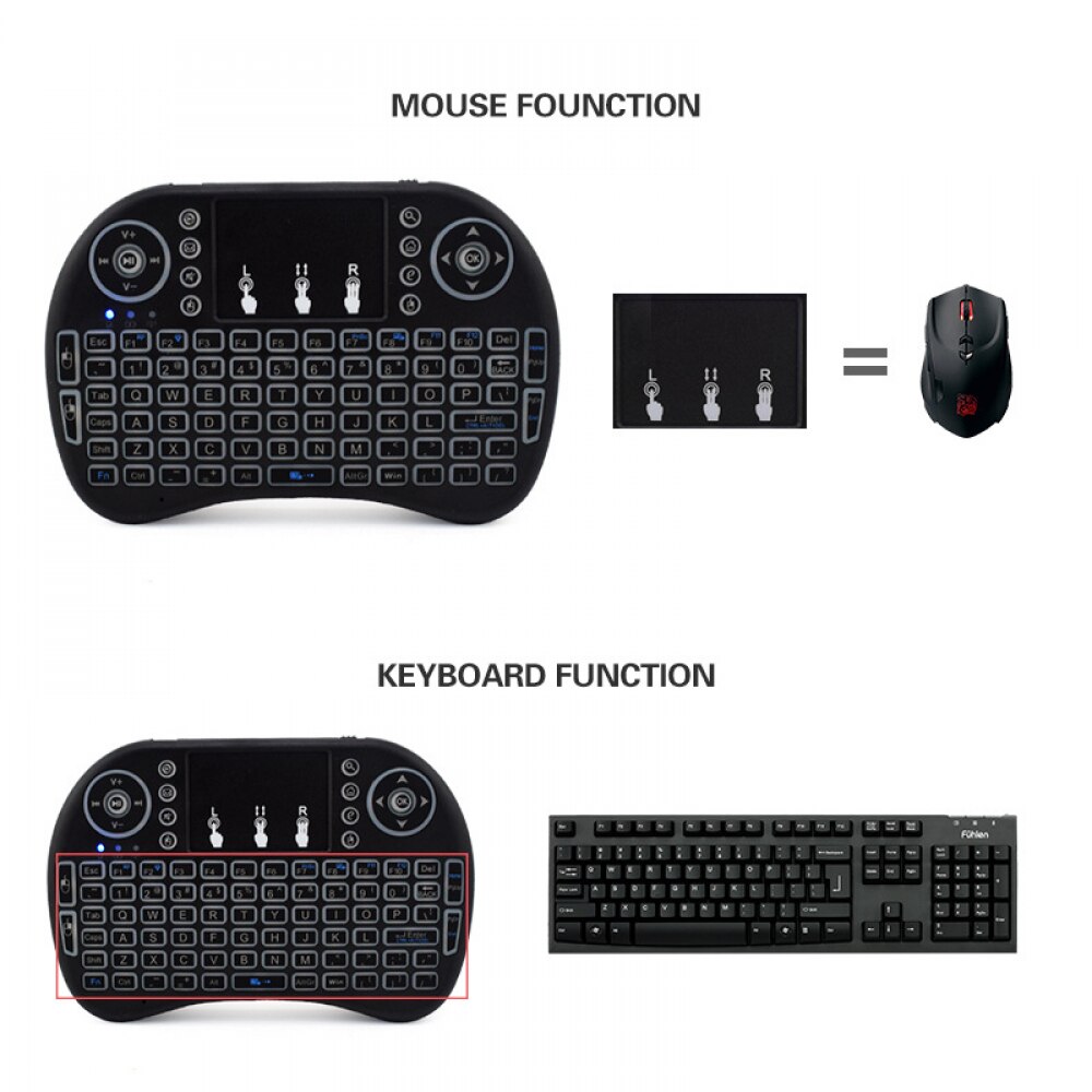 i8 3 Colors Backlit 2.4G Wireless Keyboard Air Mouse English Russian Spanish Touchpad Handheld for Android TV BOX Max plus