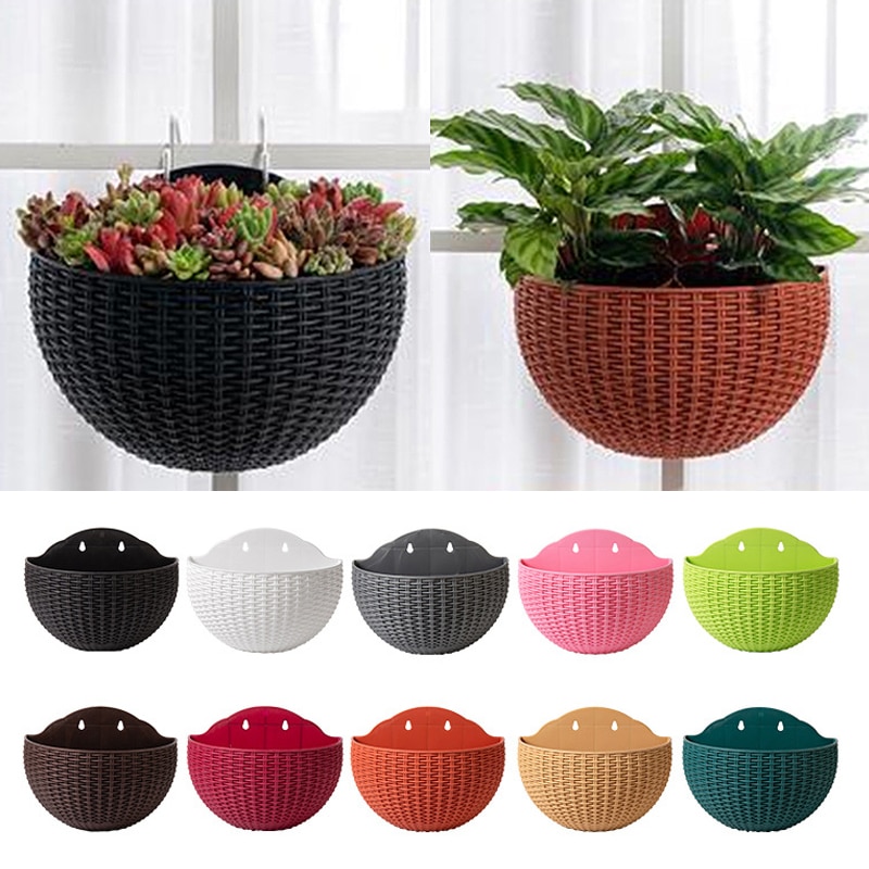 Europese Stijl Imitatie Rotan Muur Opknoping Half Ronde Bloempot Planter Halfronde Muur Bloempot Balkon Huishouden Outdoor
