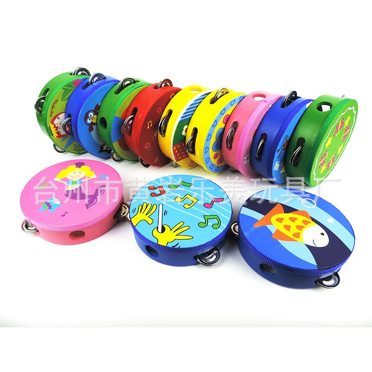 Diameter 15Cm Cartoon Muziek Drum Tamboerijn Houten Shou Yao Gu Zuigelingen Muziekinstrument Speelgoed Kleuterschool Prestaties Props