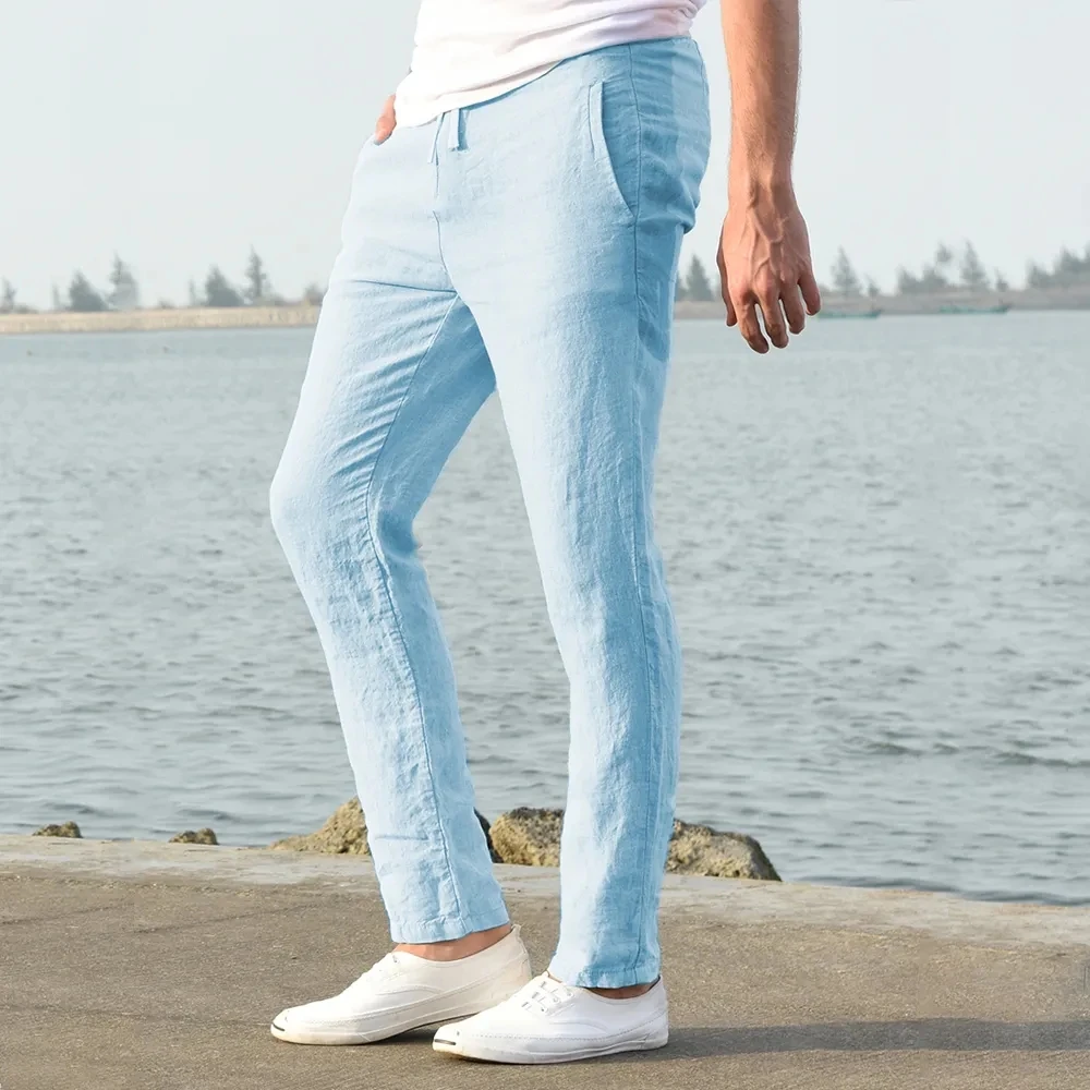 Men's Cotton Linen Pants Male Autumn Breathable Solid Color Linen Trousers Fitness Streetwear S-3XL