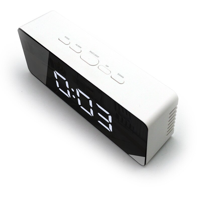 MOSEKO Alarm Clock Digital LED Display Portable Modern Mirror Clock Smart Snooze Multi-function Time Date Month Temperature