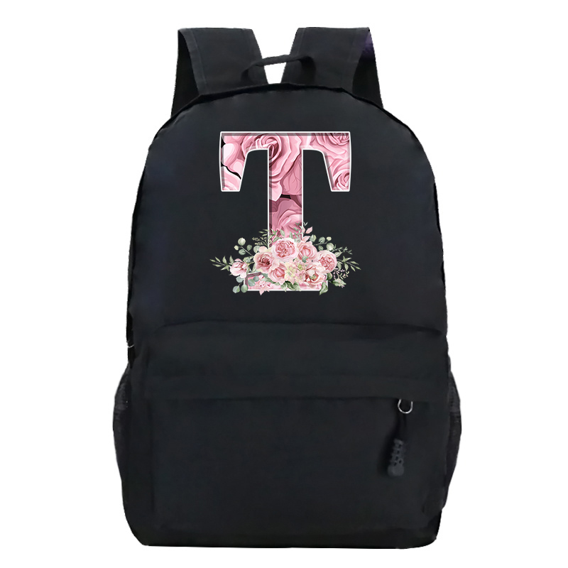 Pink Rose Alphabet Backpack Black Casual Women Aesthetics Rucksack Teenage Girl Boy Flower Letter School Bag Student Mochilas: Yellow