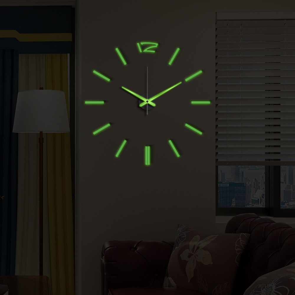 50cm 3D Wanduhr Moderne DIY Acryl Spiegel Aufkleber Uhr für Wohnzimmer Schlafzimmer Wohnkultur Große Stille elreloj Wandbild: leuchtend 001 / 20Zoll