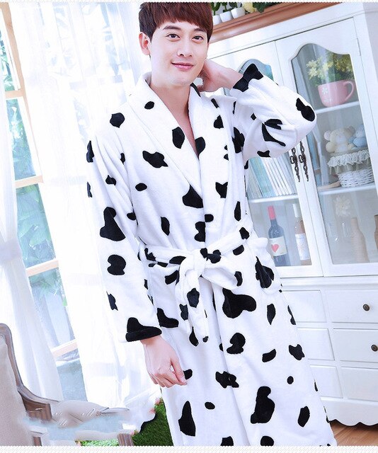 Women's Robe Flannel Pajamas Winter Bathrobe Pyjamas Autumn and Warm Coral Bath Velvet Suit Badjas Female Sleepwear Robes: white black man