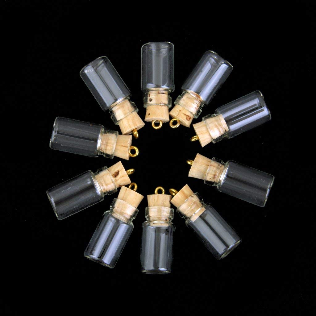10 stk mini glassflasker små hetteglass kork miniatyr klare glasskrukker flerbruks korkstopper ønske glass (langt mønster og kork