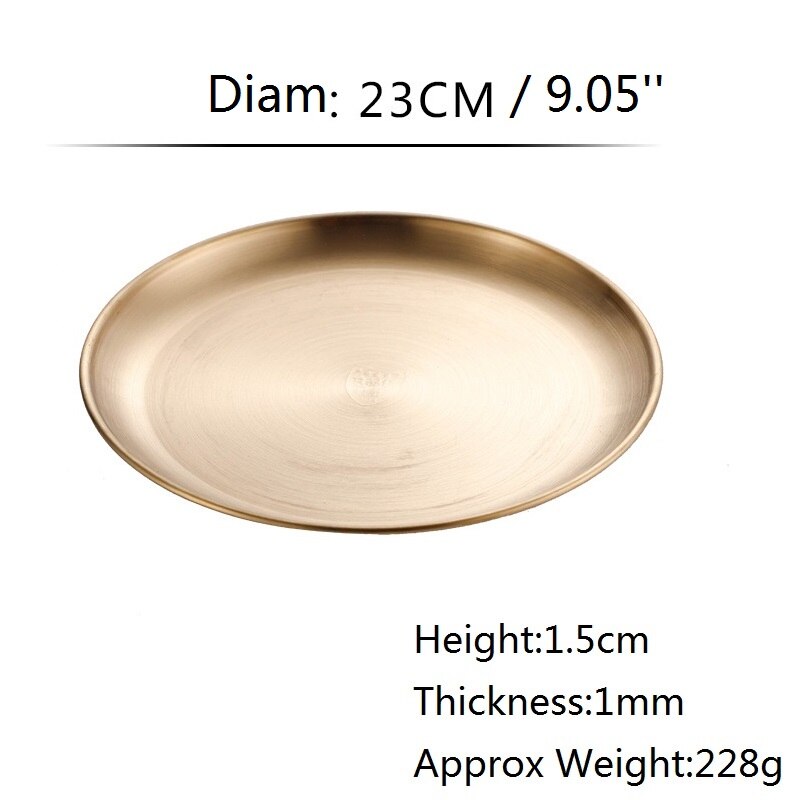 4 Stuks Gouden Bruiloft Platen Ronde Brood Gerechten Luxe Servies Disc Roestvrij Staal Dessert Snack Dienen Plaat Nordic Servies: Gold 23cm 9.05inch