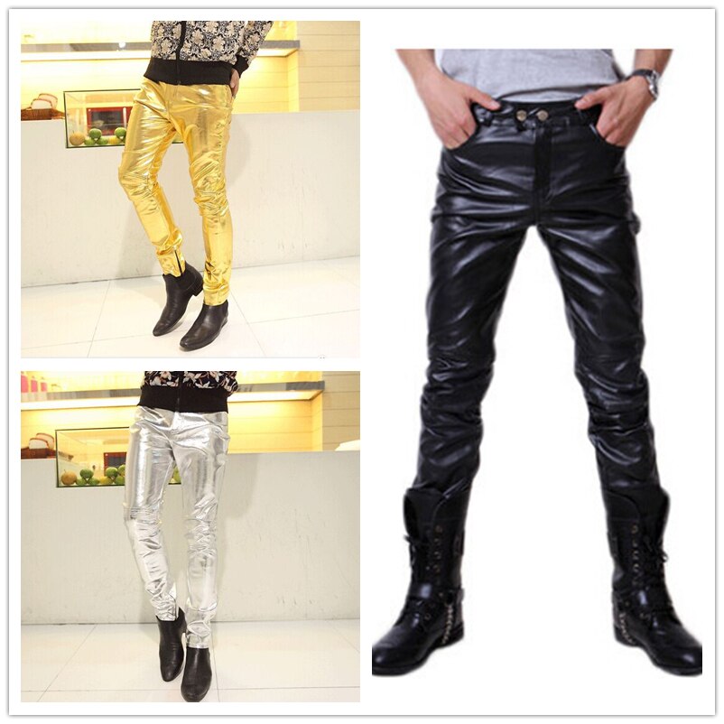 Wepbel plus size miesten punk rock -tyyliset pu-nahkahousut slim fit mieshousut