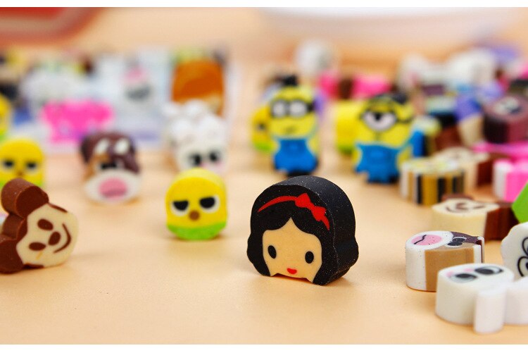 100 pcs/ lot mixed small size TPR cartoon Rubber erasers Learning stationery Correction Supplies for kids