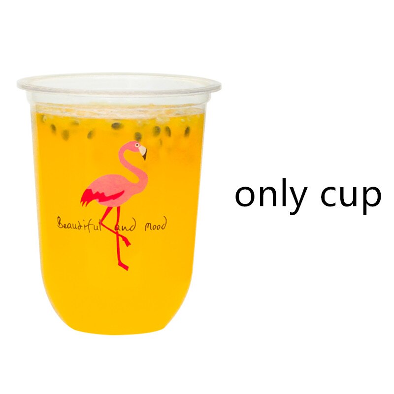 50pcs Transparent disposable plastic cup 500ml coffee drink takeaway packaging cup party birthday favor flamingo cup with lid: only cup / 500ml 50pcs