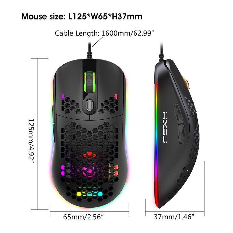 6 Gear DPI Adjustable Wired Programmable Hole Mouse RGB LED Breathing Light Gaming Mouse Computer Laptop Accessories