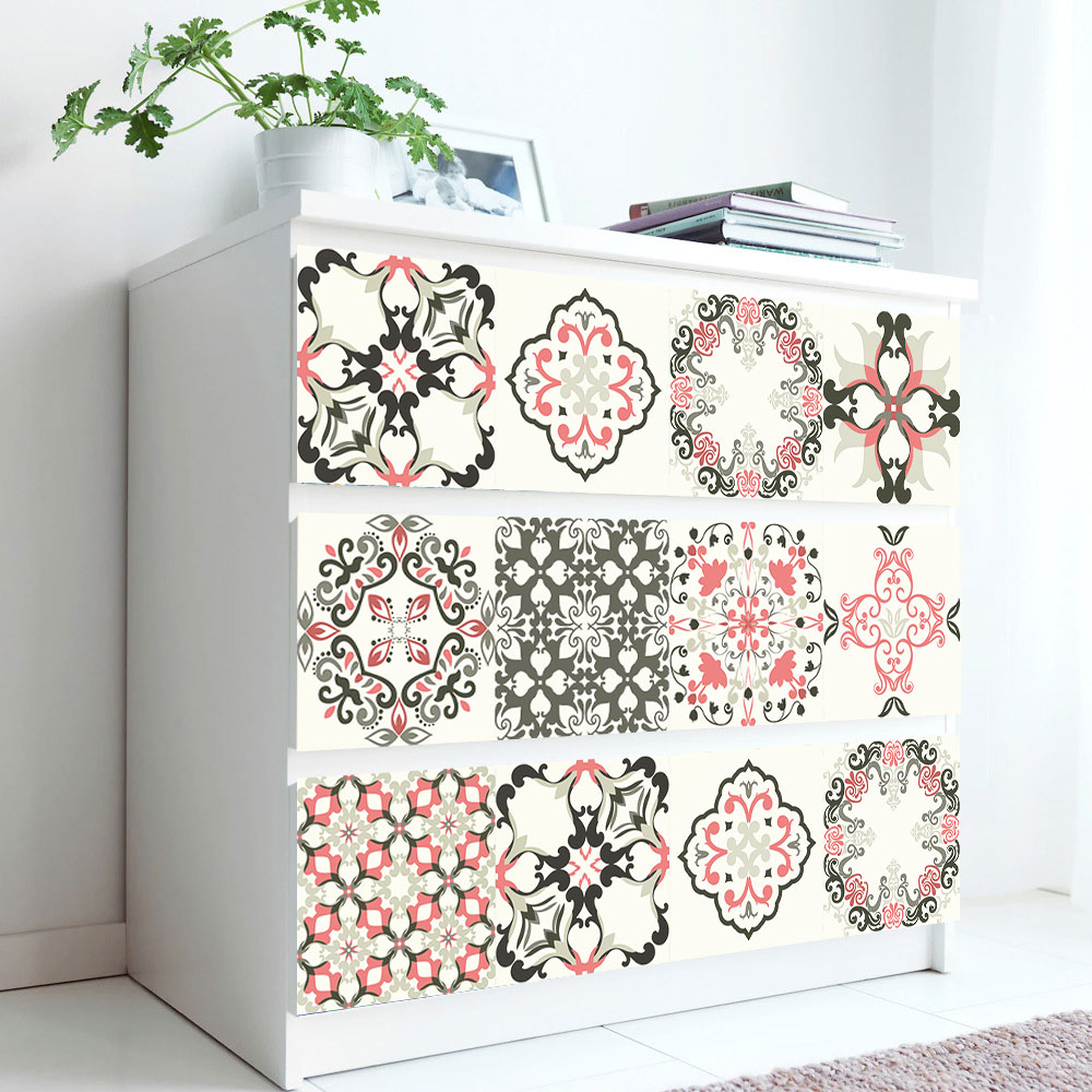 Farverig blomster ornament keramiske fliser vægklistermærke køkken garderobe skuffe dekoration tapet skræl & stick pvc kunst vægmaleri