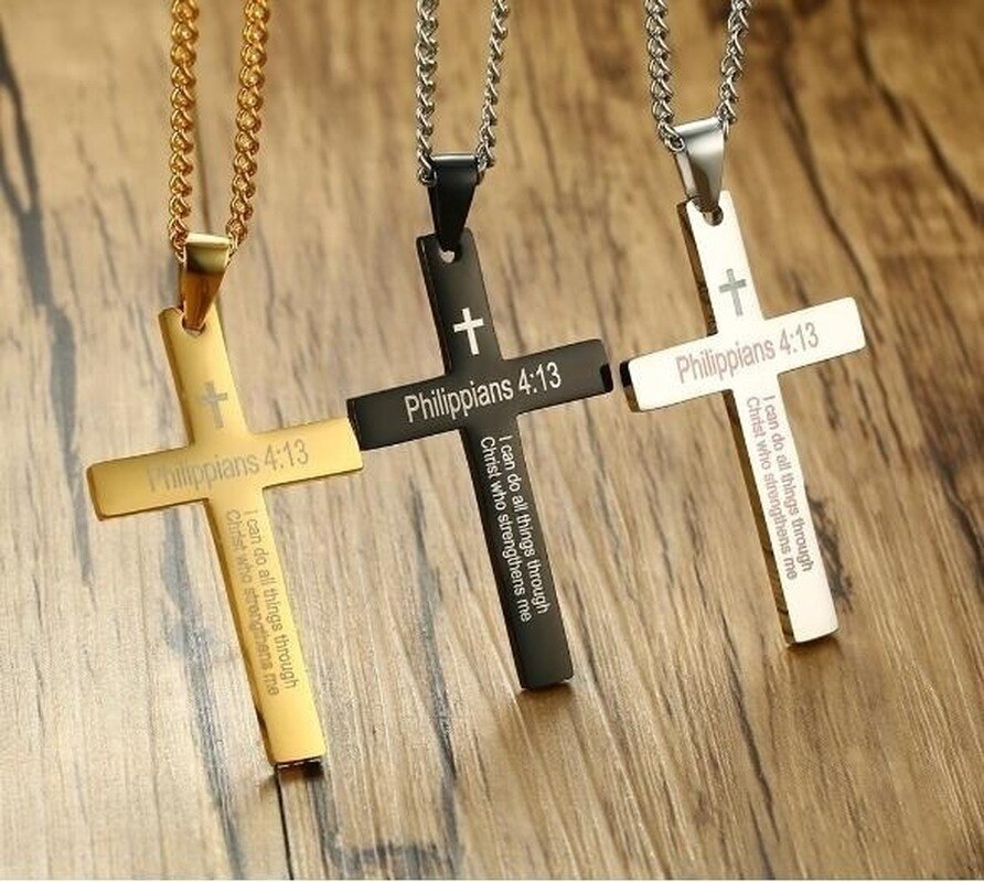 Trend Filippenzen Bijbelverzen Roestvrij Staal Met Ketting Mannen Multi-color Cross Hanger Ketting