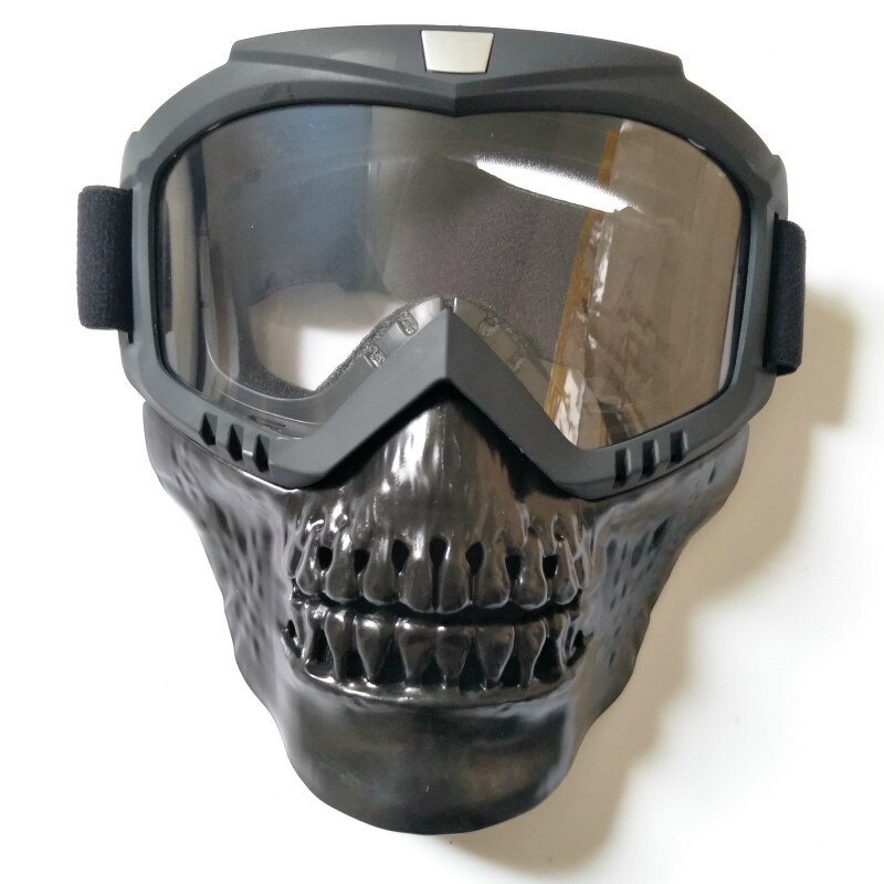 Cool skull moto rcycle máscara facial con gafas desmontable modular gafas máscara para moto de cara abierta Vintage Casco moto Casco: Clear lens