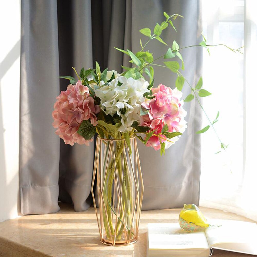 nordycki latarnia w kształcie żelaza Sztuka szklany wazon pozłacany wazon na kwiaty Tabletop kwiat w wazonie garnek Dom dekoracje ślubne