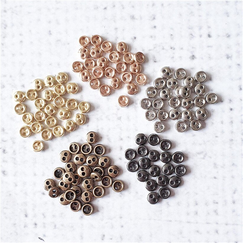 100 stk 4mm metal runde 2 huller lille dukke tøj sølv/guld/messing knapper gør det selv håndlavet syning flatback knap scrapbog