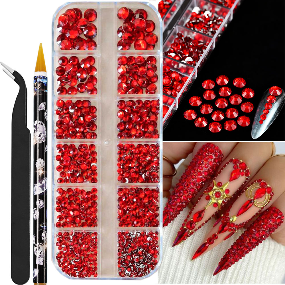 Perles demi-rondes à 12 grilles, breloques 3D pour ongles, 1.5/2/2.5/3/4/5mm, perles blanches à dos plat, bijoux pour ongles, artisanat des ongles, strass: MULTI
